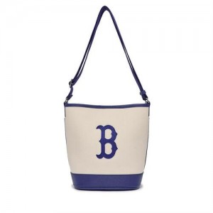 MLB Basic Big Logo Canvas Tote Bags White / Blue | Australia_MLB81732