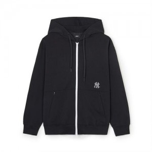 MLB Basic Big Logo Double Knit Hood Zip Up Hoodie Black | Australia_MLB62875