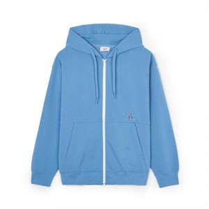 MLB Basic Big Logo Double Knit Hood Zip Up Hoodie Blue | Australia_MLB61947