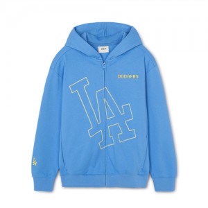 MLB Basic Big Logo Zip Up Hoodie Tops Blue | Australia_MLB90350