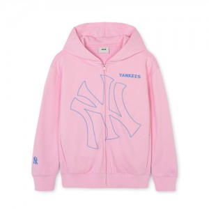 MLB Basic Big Logo Zip Up Hoodie Tops Pink | Australia_MLB87779