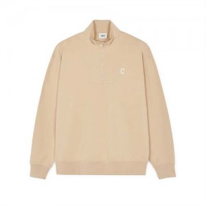 MLB Basic Small Logo Half Zip Sweatshirts Beige | Australia_MLB75871