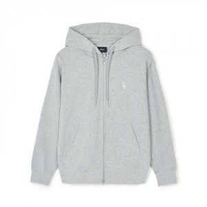 MLB Basic Small Logo Overfit Hood Zip Up Hoodie Grey | Australia_MLB86385