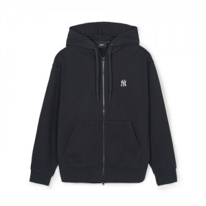 MLB Basic Small Logo Overfit Hood Zip Up Hoodie Black | Australia_MLB97540