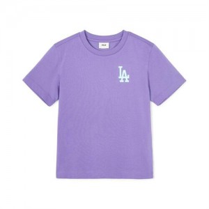 MLB Basic Small Logo T Shirt Tops Purple | Australia_MLB65902