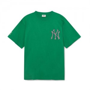 MLB Checkerboard Cliping Logo Overfit T Shirts Green | Australia_MLB76416