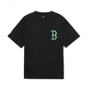 MLB Checkerboard Cliping Logo Overfit T Shirts Black | Australia_MLB85128