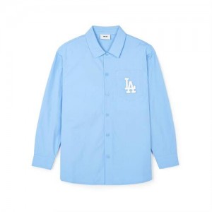 MLB Classic Monogram Big Lux Long Sleeve Shirts Blue | Australia_MLB14606