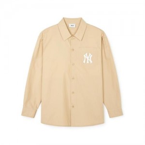 MLB Classic Monogram Big Lux Long Sleeve Shirts Beige | Australia_MLB23566