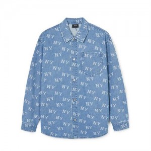 MLB Classic Monogram Jacquard Denim Shirts Blue | Australia_MLB35313