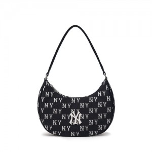 MLB Classic Monogram Jacquard Hobo Bags Black | Australia_MLB47884