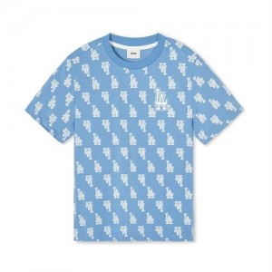 MLB Classic Monogram T Shirt Tops Blue | Australia_MLB88467