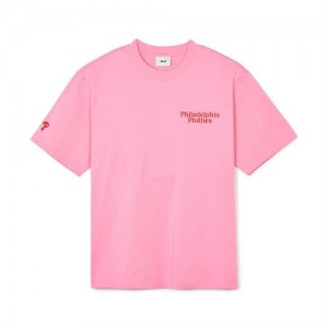 MLB Cursive Letter T Shirts Pink | Australia_MLB63372