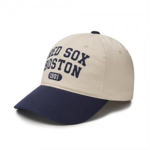 MLB Cursive Logo Color Block Unstructured Baseball Caps White / Navy | Australia_MLB17401