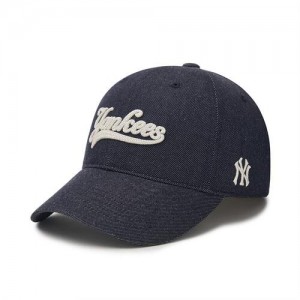 MLB Cursive Logo Denim Like Unstructured Baseball Caps Dark Grey | Australia_MLB71039