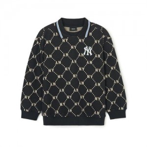 MLB Dia Monogram Collar Sweatshirt Tops Black | Australia_MLB31733