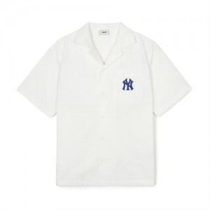 MLB Dia Monogram Jqd Open Collar Short Sleeve T Shirts White | Australia_MLB86910