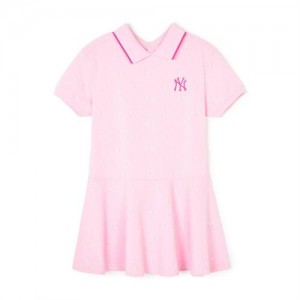 MLB Dia Monogram Jqd Pique Dress Tops Pink | Australia_MLB25166