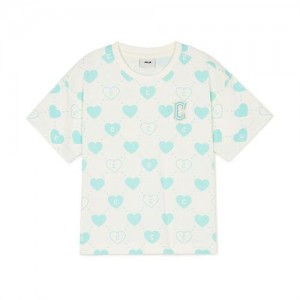 MLB Heart Allover T Shirt Tops Blue | Australia_MLB34322