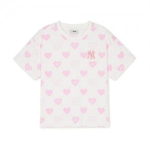 MLB Heart Allover T Shirt Tops Pink | Australia_MLB29103