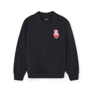 MLB Heart Collar Sweatshirt Tops Black | Australia_MLB98317