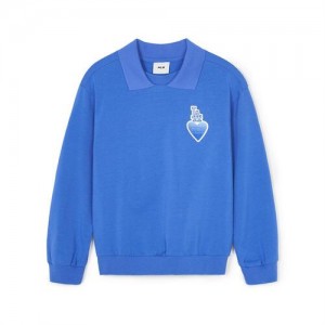 MLB Heart Collar Sweatshirt Tops Blue | Australia_MLB21733