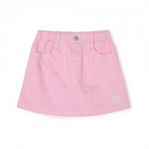 MLB Heart Denim Skirt Bottoms Pink | Australia_MLB71424