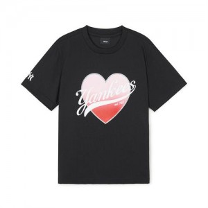 MLB Heart Graphic T Shirt Tops Black | Australia_MLB31683