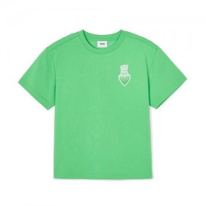 MLB Heart Logo T Shirt Tops Green | Australia_MLB26308