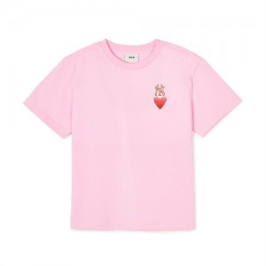 MLB Heart Logo T Shirt Tops Pink | Australia_MLB91274