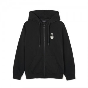 MLB Heart Overfit Hood Zip Up Hoodie Black | Australia_MLB32738