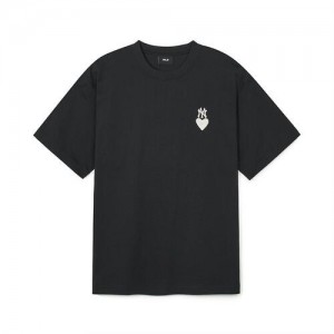 MLB Heart Small Logo Overfit T Shirts Black | Australia_MLB17602