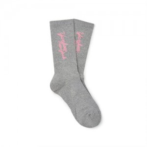 MLB Luxleisure Lettering Mid Socks Grey | Australia_MLB30062