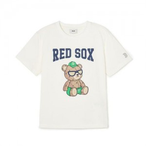 MLB Mono Bear T Shirt Tops White | Australia_MLB50411