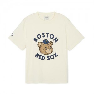 MLB Mono Megabear T Shirt Tops Beige | Australia_MLB46386