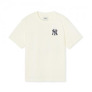 MLB Monogram Camping Big Logo T Shirt Tops Beige | Australia_MLB60222