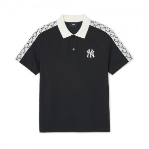 MLB Monogram Polo T Shirts Black | Australia_MLB83907