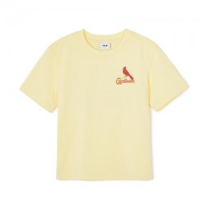 MLB Outdoor Camping Graphic T Shirt Tops Yellow | Australia_MLB20477