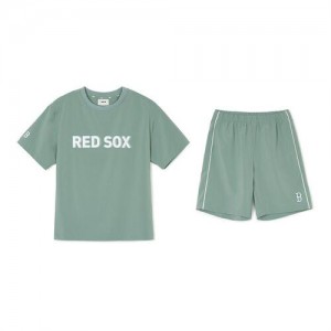 MLB Outdoor Woven Stretch T Shirt Set Up Tops Green | Australia_MLB87767