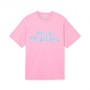 MLB Premium Varsity Overfit T Shirts Pink | Australia_MLB80331