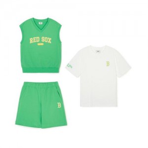 MLB Varsity 3pcs Vest Set Up Tops Green | Australia_MLB38768