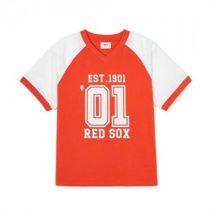 MLB Varsity Big Logo T Shirt Tops Orange | Australia_MLB62983