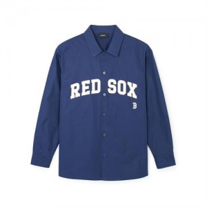 MLB Varsity Cotton Long Sleeve Shirts Blue | Australia_MLB96532