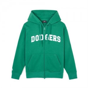 MLB Varsity Front Graphic Overfit Hood Zip Up Hoodie Green | Australia_MLB37018