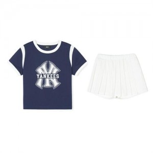 MLB Varsity Girl's T Shirt Set Up Bottoms Navy | Australia_MLB98307