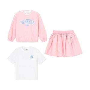 MLB Varsity Girl's Woven 3pcs Sweatshirt Set Up Tops Pink | Australia_MLB68246