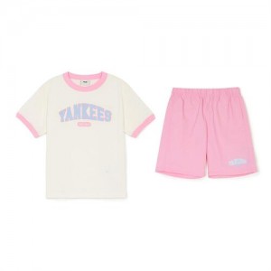 MLB Varsity Half Sleeve T Shirt Set Up Tops Pink | Australia_MLB81739