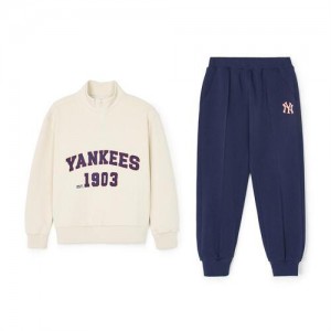 MLB Varsity Half Zip Up Mtm Set Up Tops White / Navy | Australia_MLB81260