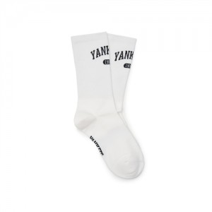 MLB Varsity Lettering Mid Socks White | Australia_MLB60147