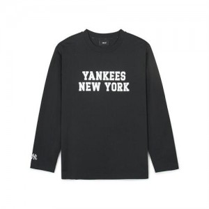 MLB Varsity Loose Fit Long Sleeve T Shirts Black | Australia_MLB30531